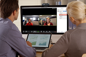 man and women in a video conference